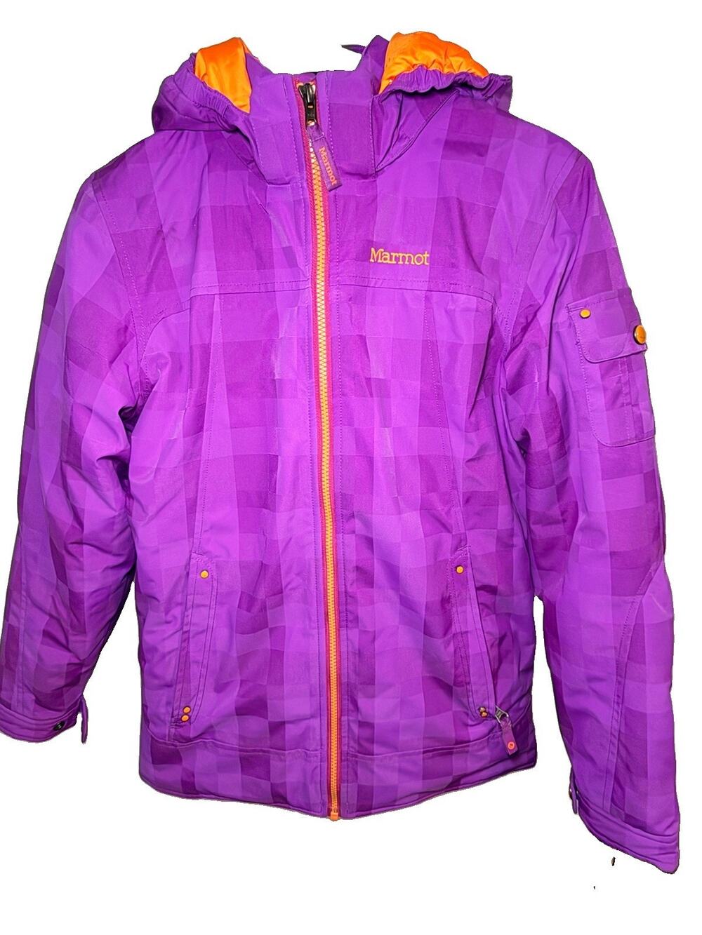 Marmot Winter Jacket Size XL/ TG Purple Plaid Hooded Ski Snow Coat